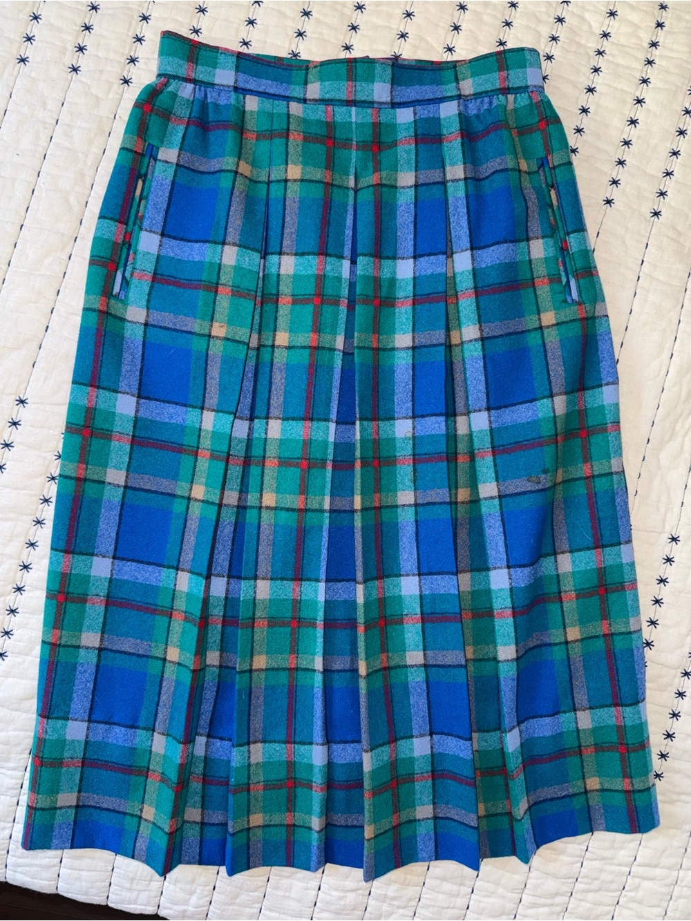 Pendleton Blue and Green Plaid Pleated Midi Skirt - Picture 3 of 7